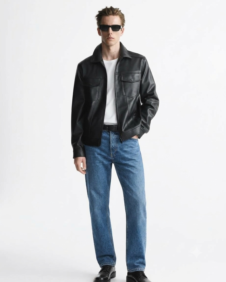 BLACK TRUCKER LEATHER JACKET